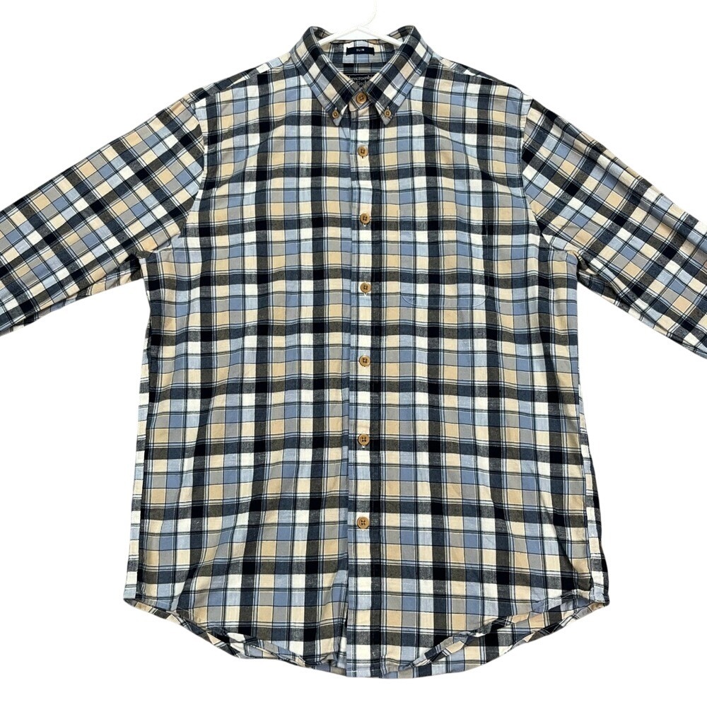 Abercrombie & Fitch Mens Flannel Shirt Large Blue‎ Plaid Button Down Long Sleeve